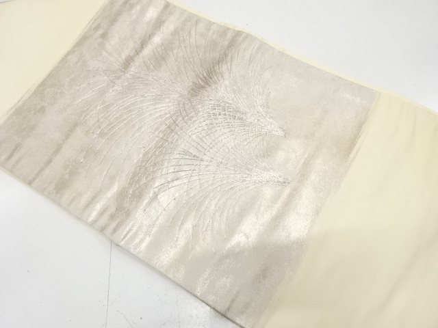 引箔　草葉模様　刺繍　名古屋帯